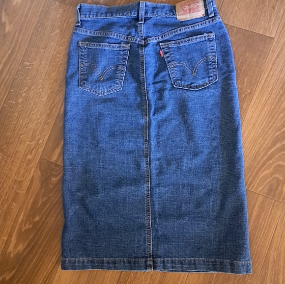 Rare Vtg 90s Red Tab Levis Hi Waist Darker Wash Denim Jean Midi Slit Skirt Xs/Sm - Picture 2 of 8